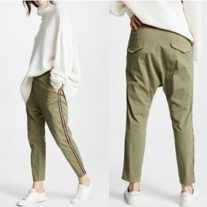 Nili Lotan Paris Drop Crotch Tape Trim Side Stripe Sage Green Pants Size O